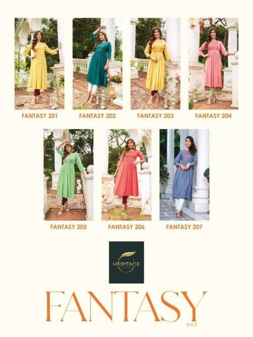 HERITAGE FANTASY VOL-2 RAYON HEAVY SOFT VISCOSE LIQUID KURTI CATALOG WHOLESALER BEST RATE