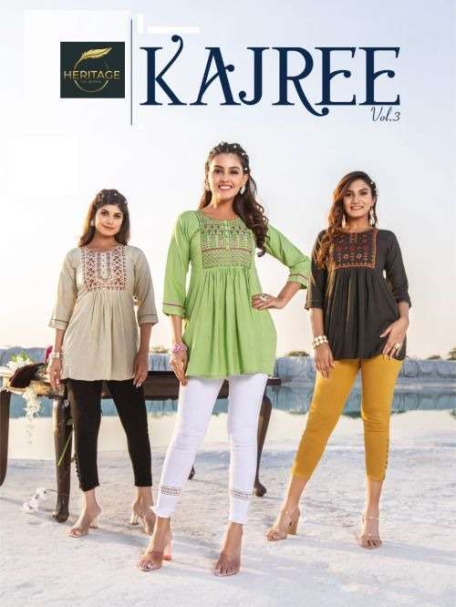 HERITAGE KAJREE VOL-3 RAYON & RAYON SLUB SHORT TOP CATALOG WHOLESALER BEST RATE