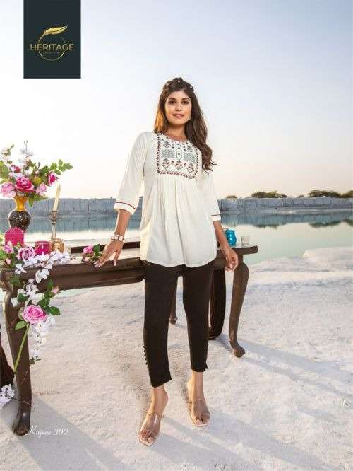 HERITAGE KAJREE VOL-3 RAYON & RAYON SLUB SHORT TOP CATALOG WHOLESALER BEST RATE