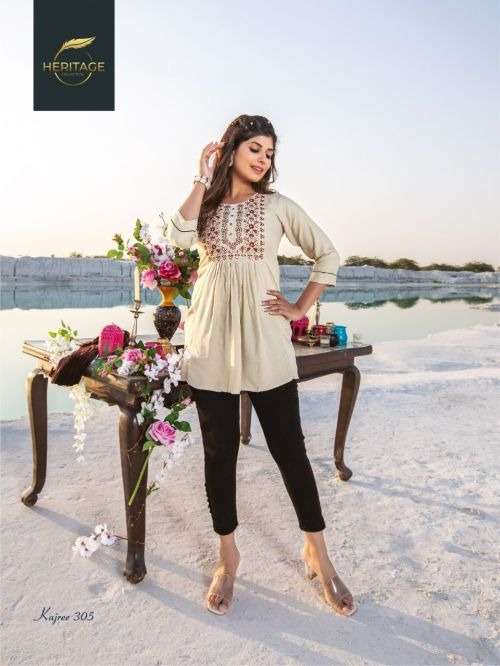 HERITAGE KAJREE VOL-3 RAYON & RAYON SLUB SHORT TOP CATALOG WHOLESALER BEST RATE