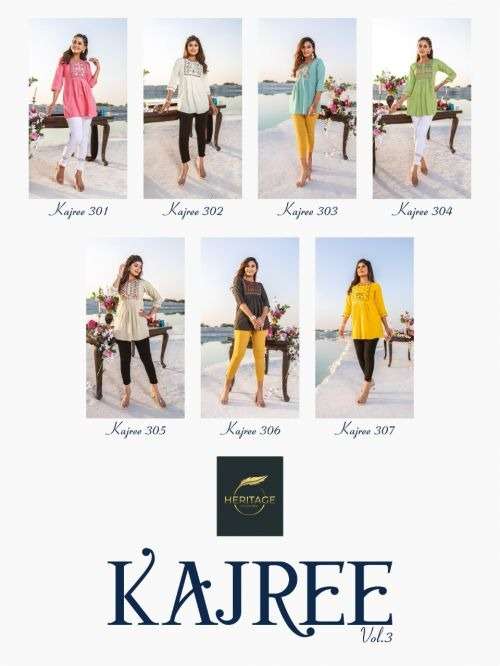 HERITAGE KAJREE VOL-3 RAYON & RAYON SLUB SHORT TOP CATALOG WHOLESALER BEST RATE