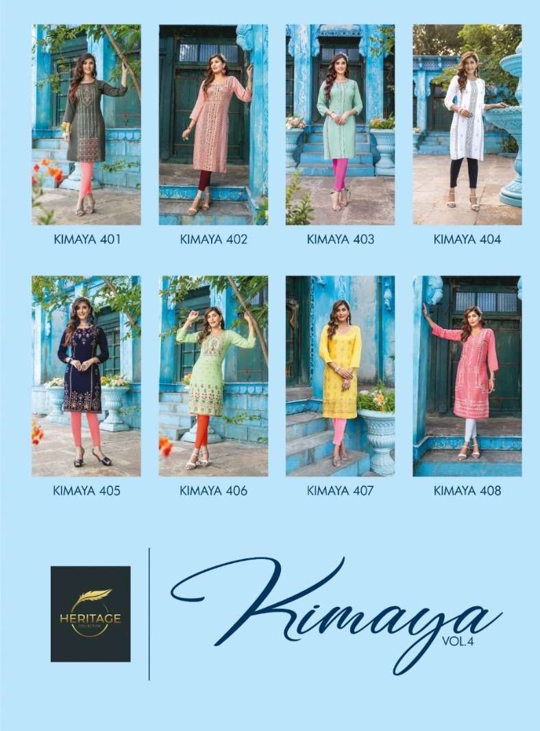 HERITAGE KIMAYA VOL-4 RAYON SLUB & PLAIN KURTI CATALOG WHOLESLAER BEST RATE