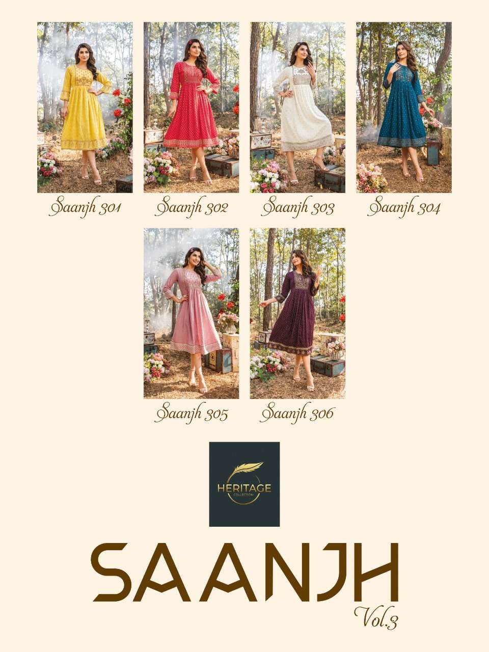 HERITAGE SAANJH VOL-3 RAYON & RAYON SLUB KURTI CATALOG WHOLESALER BEST RATE