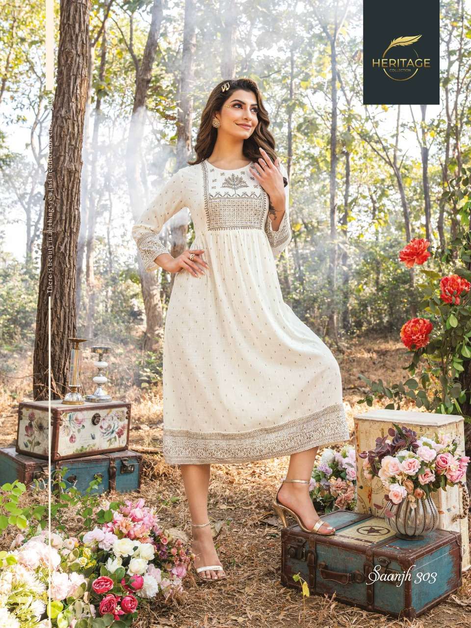 HERITAGE SAANJH VOL-3 RAYON & RAYON SLUB KURTI CATALOG WHOLESALER BEST RATE