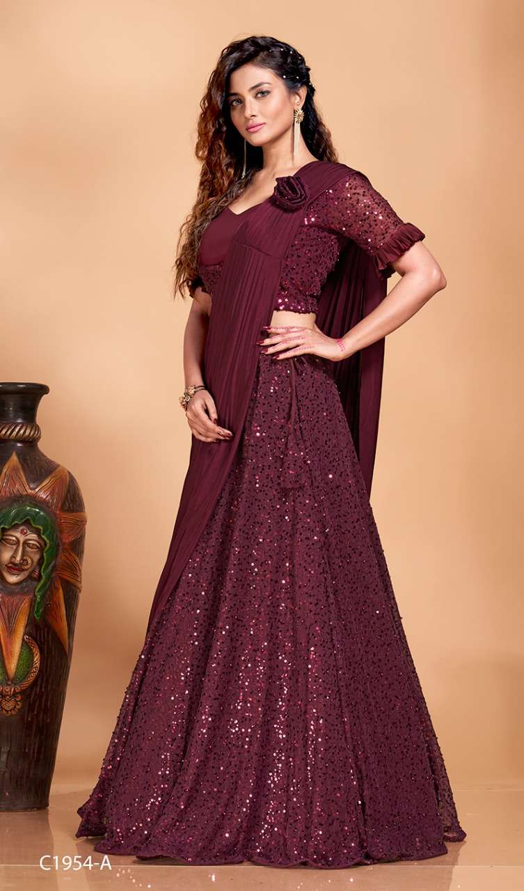 pr c 1954 designer imported sequence work embroidered readymade lehenga for women 