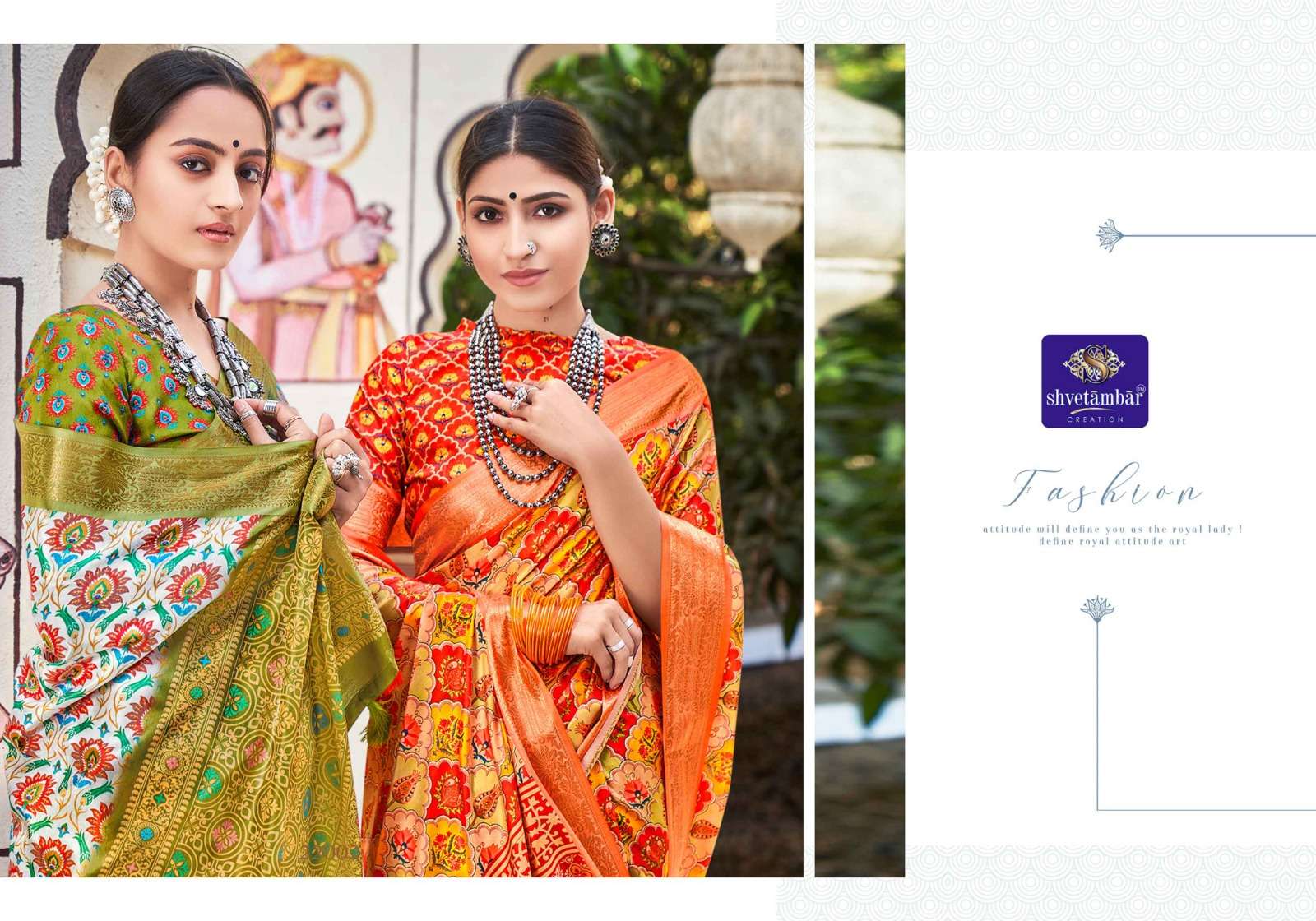 shvetambar creation vintage silk printed adorable saree collection 