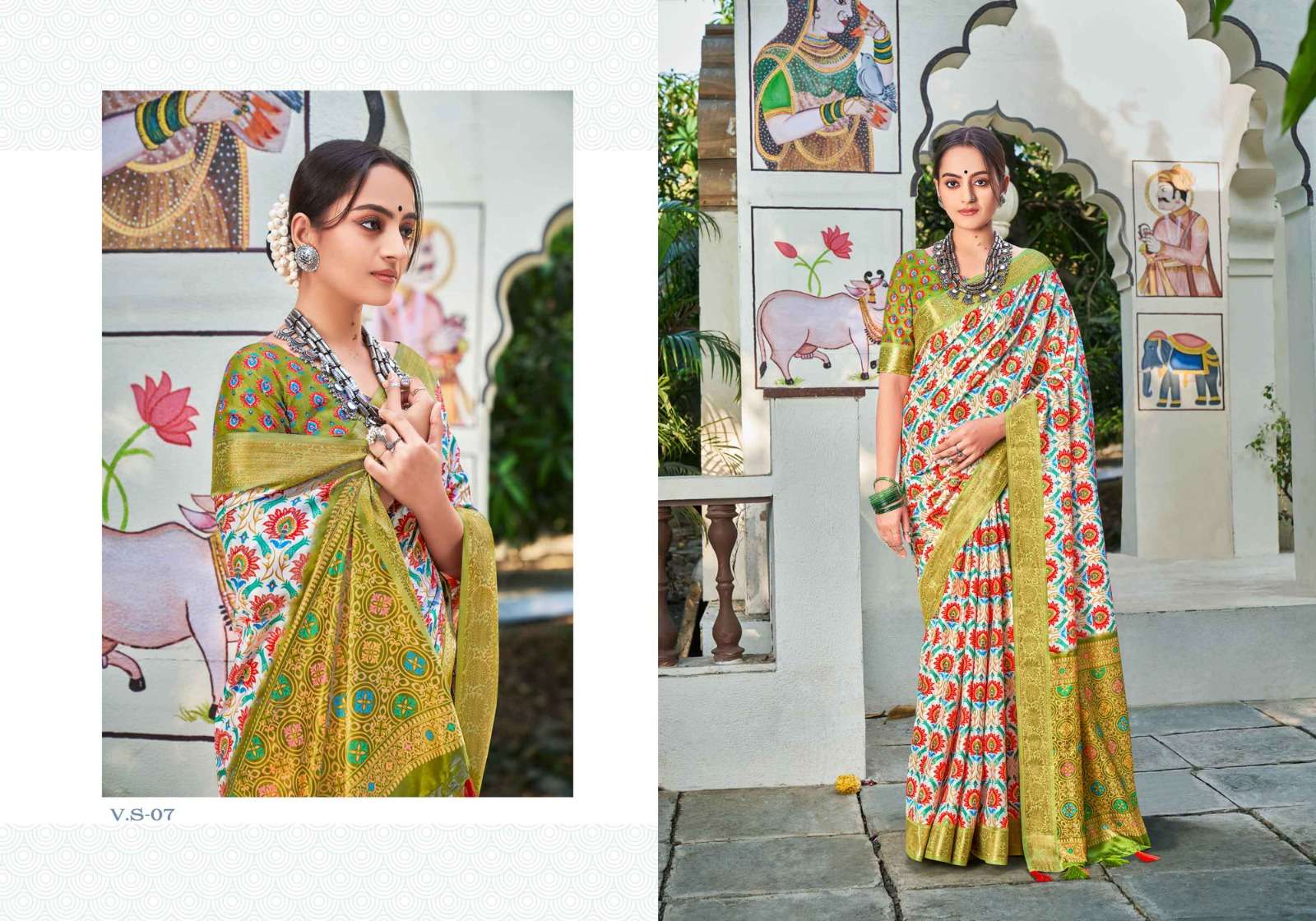 shvetambar creation vintage silk printed adorable saree collection 