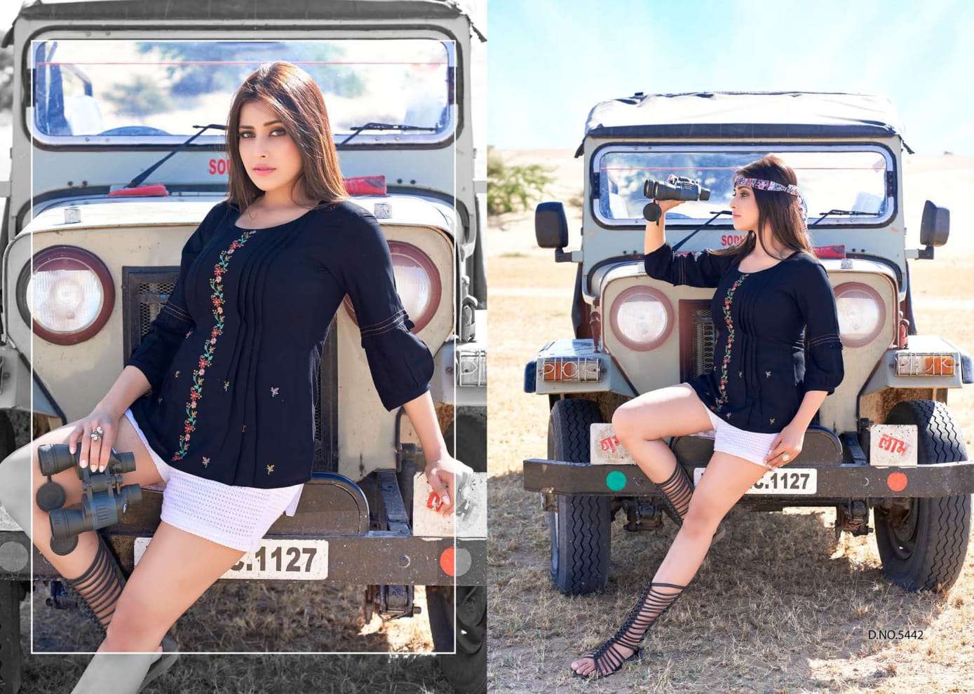 topsy vol 14 by yami fashion stylish navy blue color designer short top combo set 