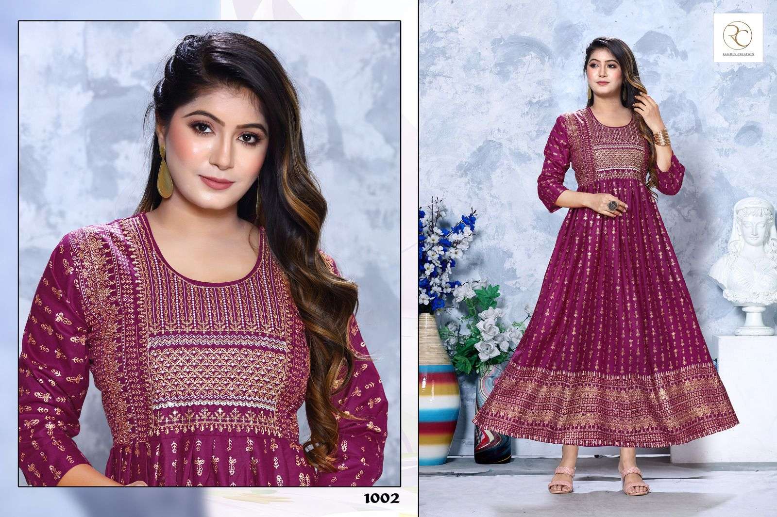 RC MANCHALI VOL 5 Rayon 14 kg with heavy screen print heavy embroidery work full Lenth 50 n Ghera sillia pattern   KURTI CATALOG WHOLESALER BEST RATE
