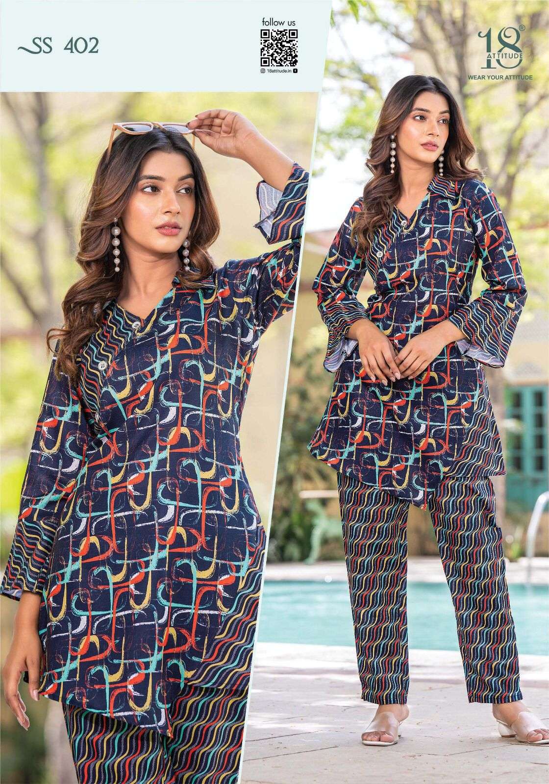sho shaa vol 4 by 18 attitude fancy digital print cord set tunic with pant 