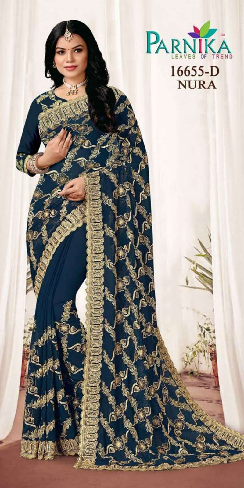 Parnika India Georgette Heavy Jarkan Work Sarees Wedding Saree for Women- 16655