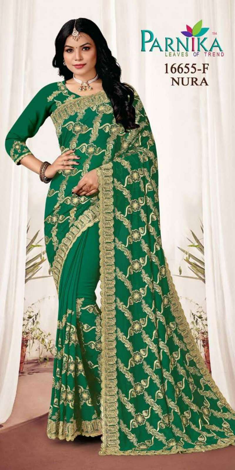 Parnika India Georgette Heavy Jarkan Work Sarees Wedding Saree for Women- 16655