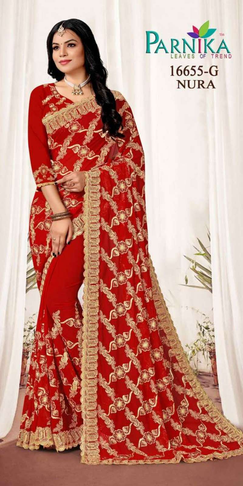 Parnika India Georgette Heavy Jarkan Work Sarees Wedding Saree for Women- 16655