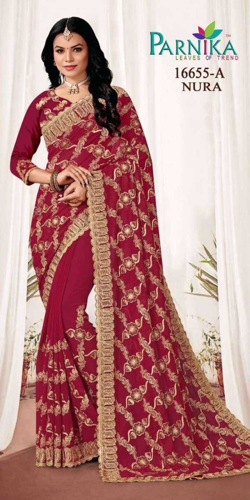 Parnika India Georgette Heavy Jarkan Work Sarees Wedding Saree for Women- 16655