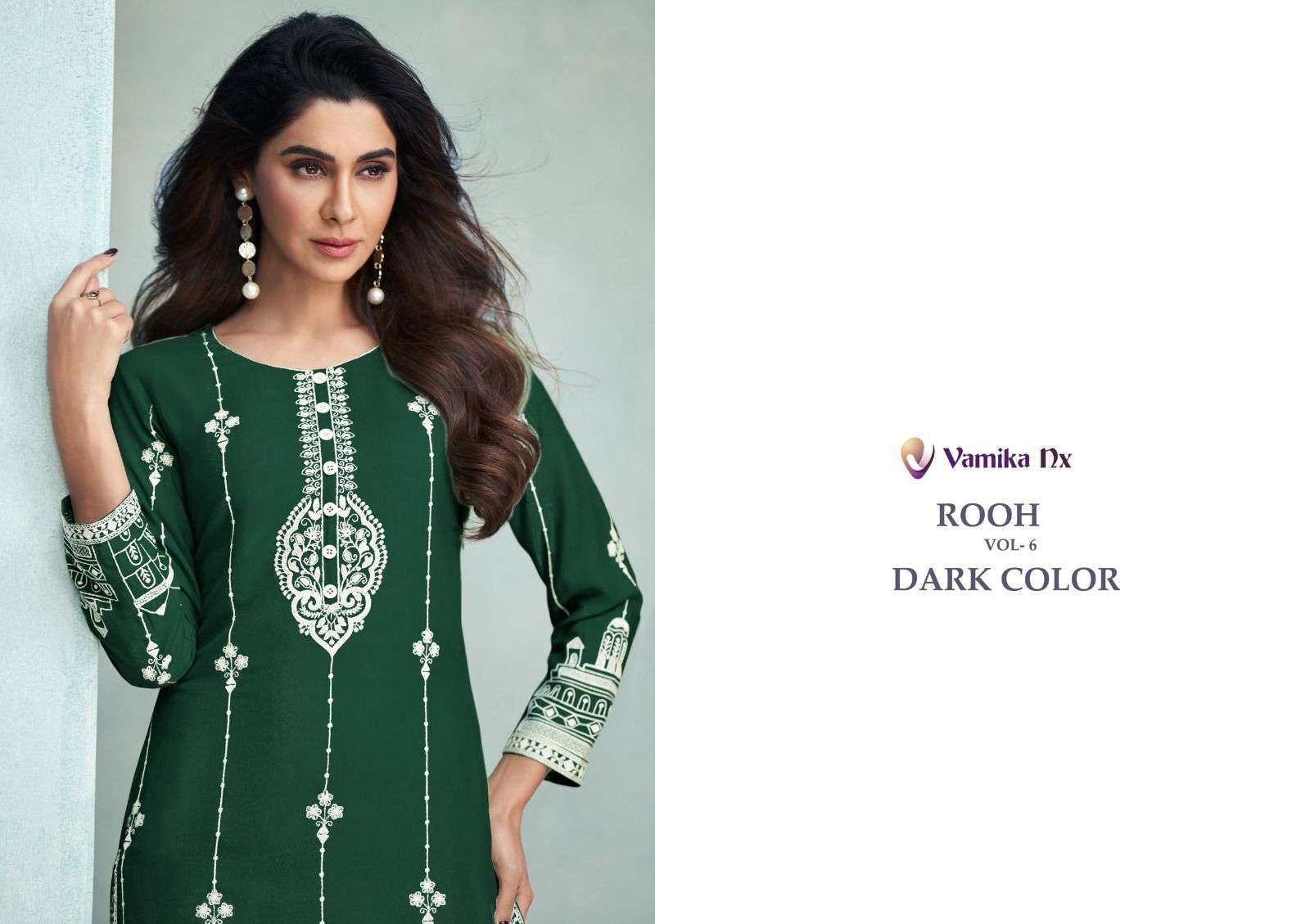 rooh vol 6 dark color by vamika nx fancy lakhnavi stitch kurti with pant collection 