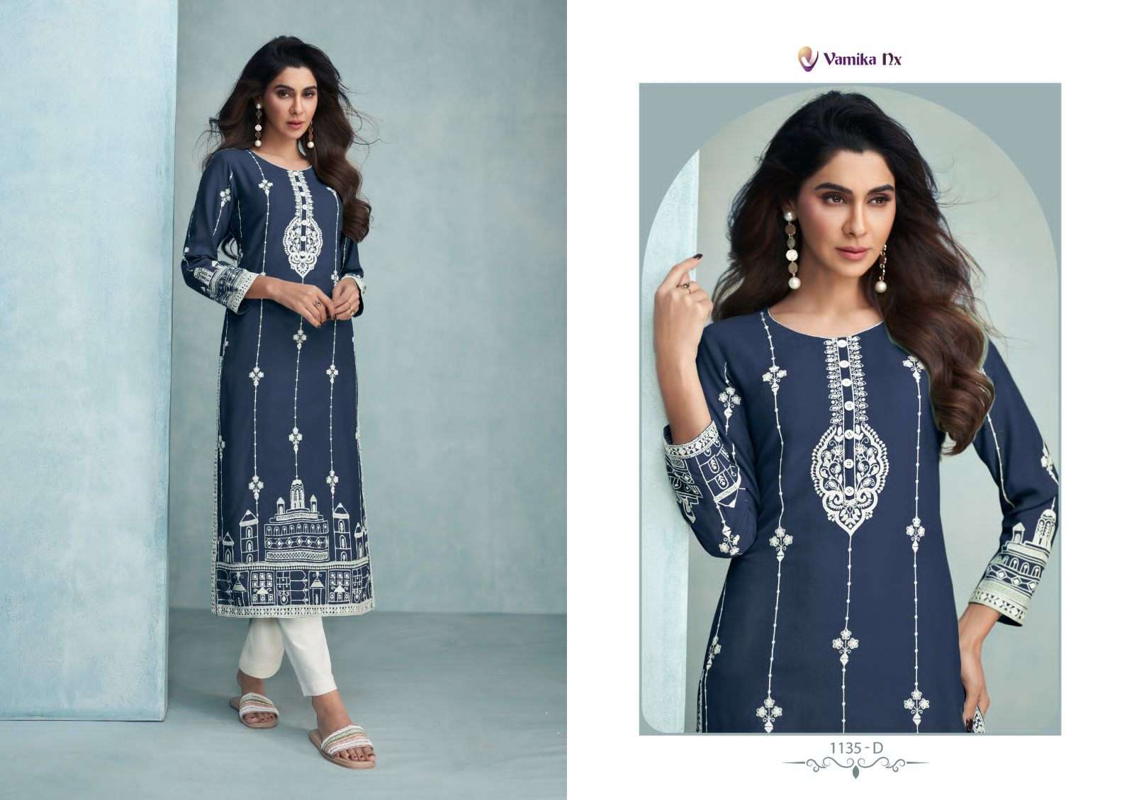 rooh vol 6 dark color by vamika nx fancy lakhnavi stitch kurti with pant collection 