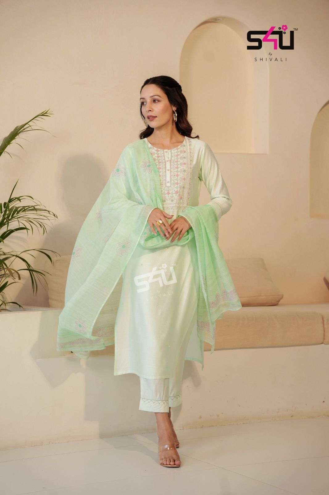 s4u shivali present womaniya festive season handwork detailing kurti with pant and dupatta catalog 