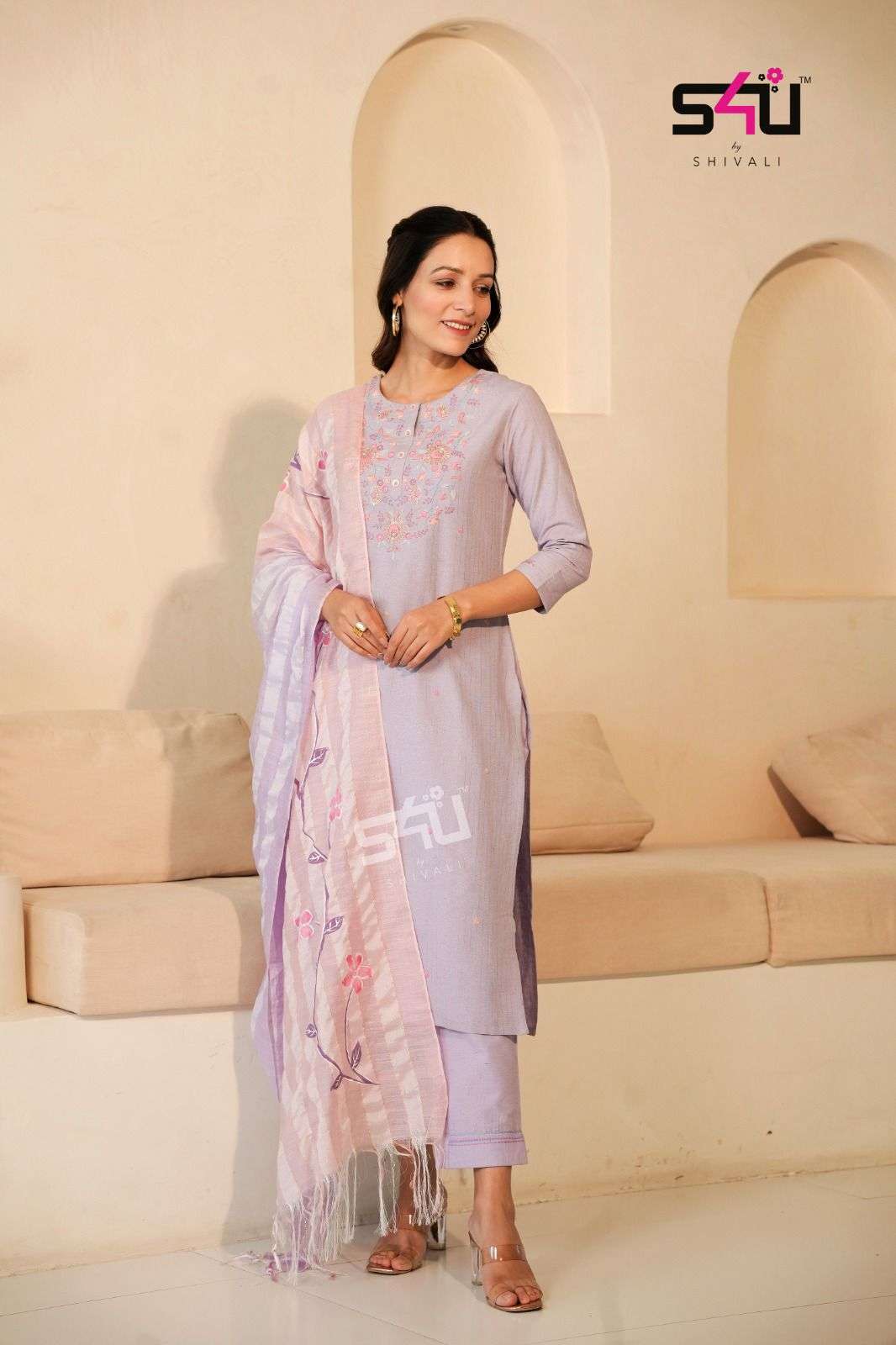 s4u shivali present womaniya festive season handwork detailing kurti with pant and dupatta catalog 
