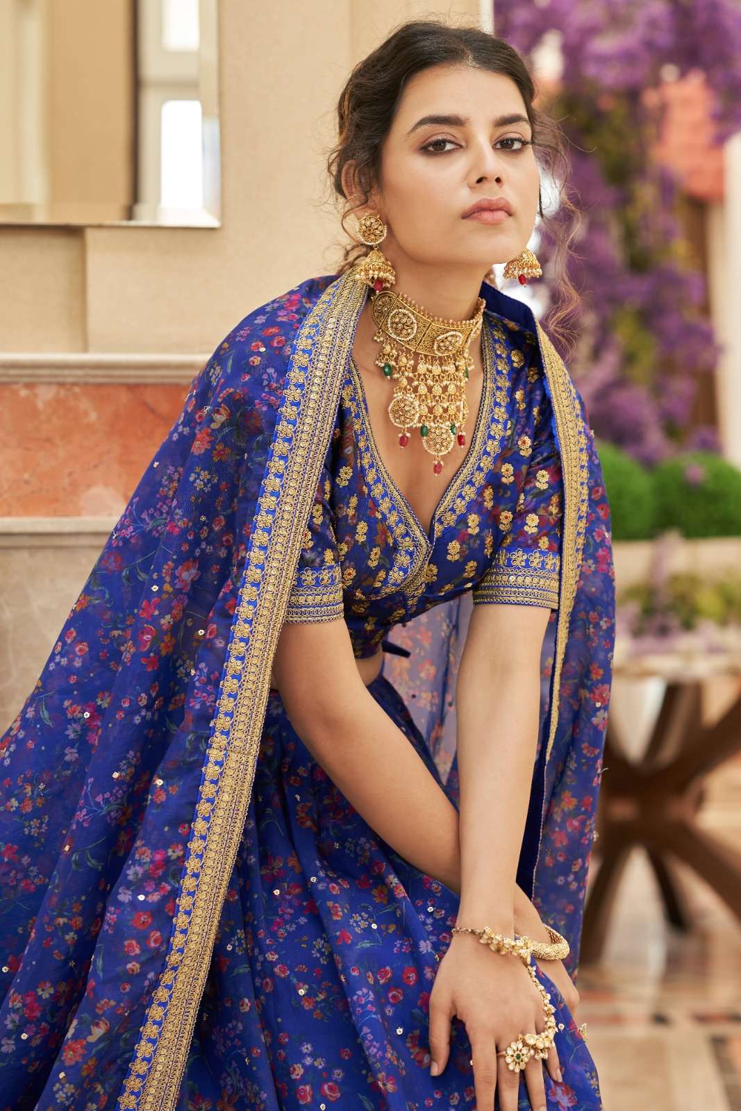 zeel 7421 beautiful floral printed with work single blue color lehenga choli 