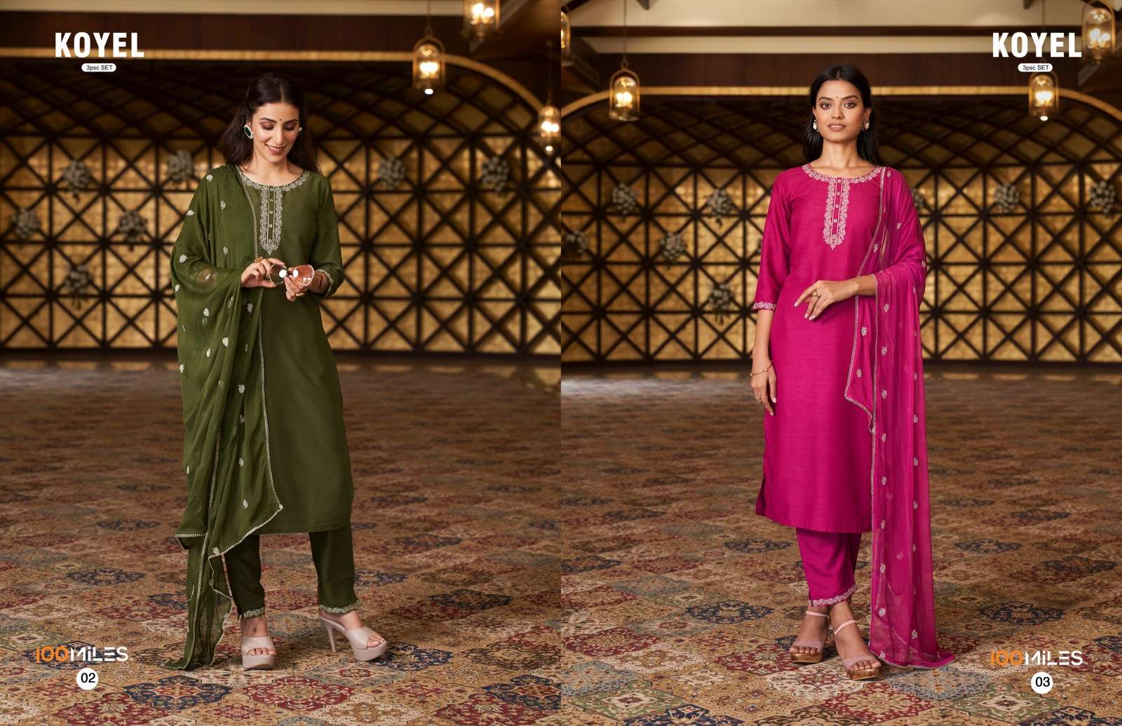 100 miles koyel fancy amazing work kurti with pant and dupatta catalog