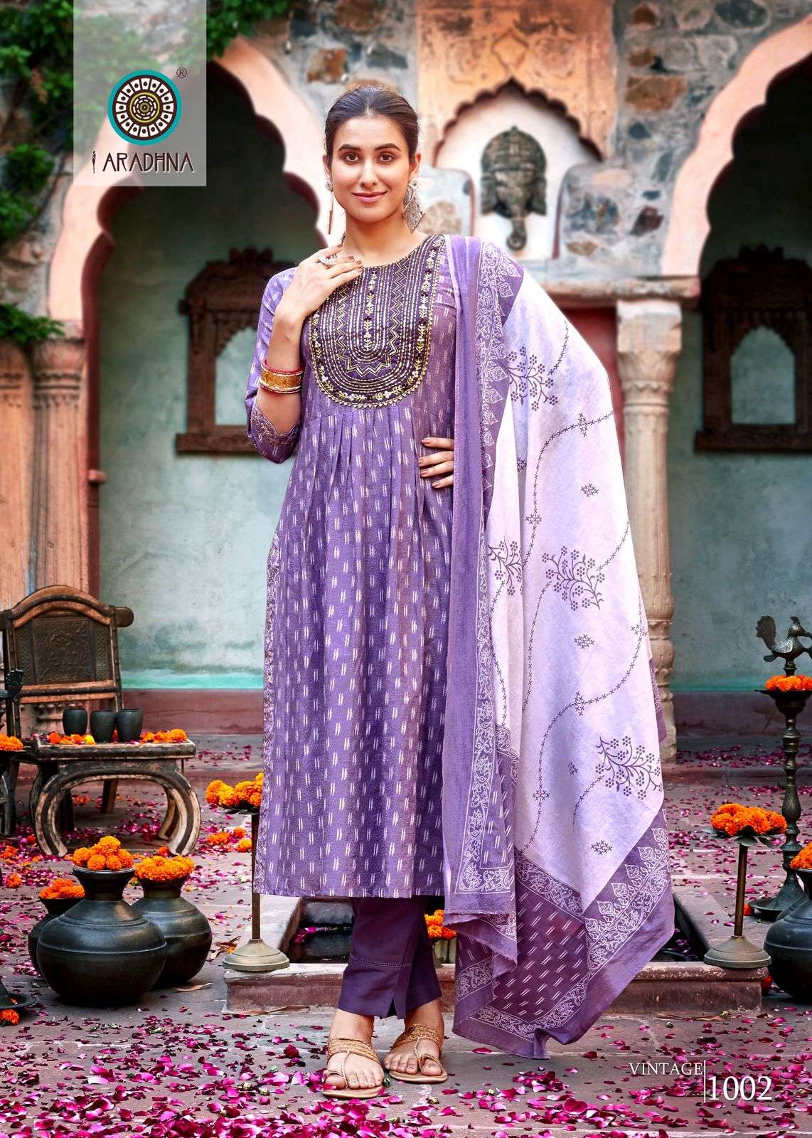 aradhana fashion vintage vol 1 fancy cotton nayra cut kurti with pant and dupatta catalog