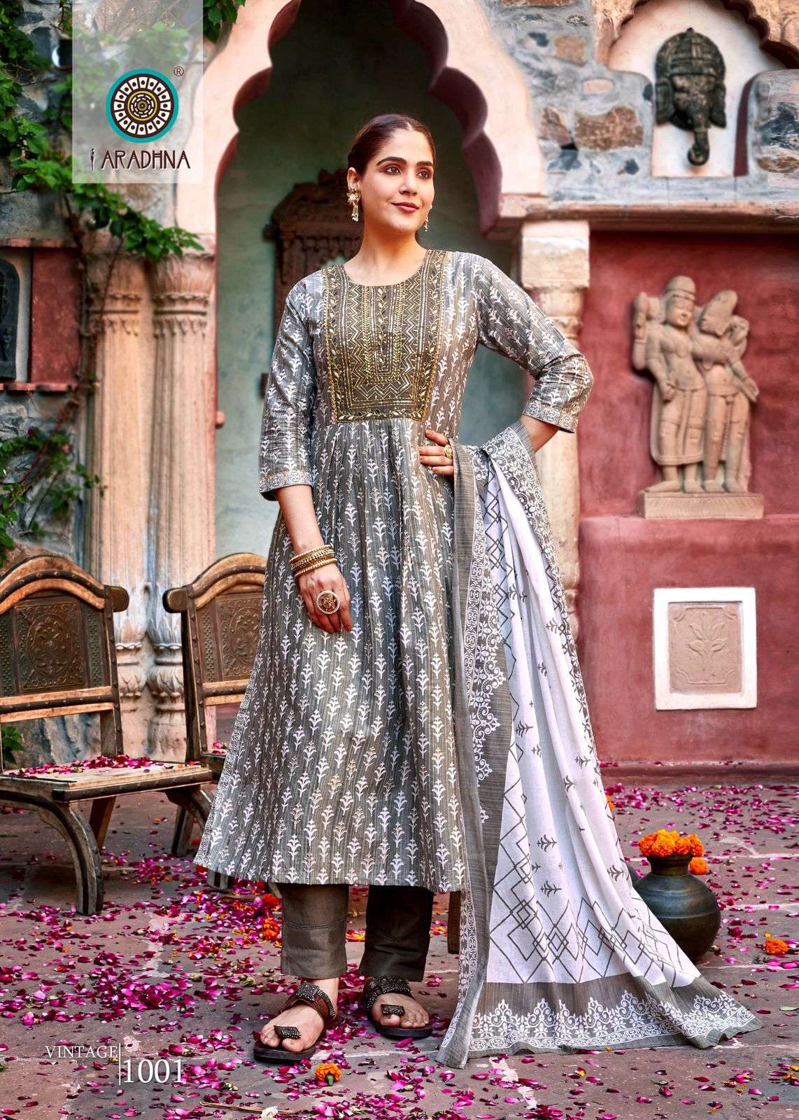 aradhana fashion vintage vol 1 fancy cotton nayra cut kurti with pant and dupatta catalog