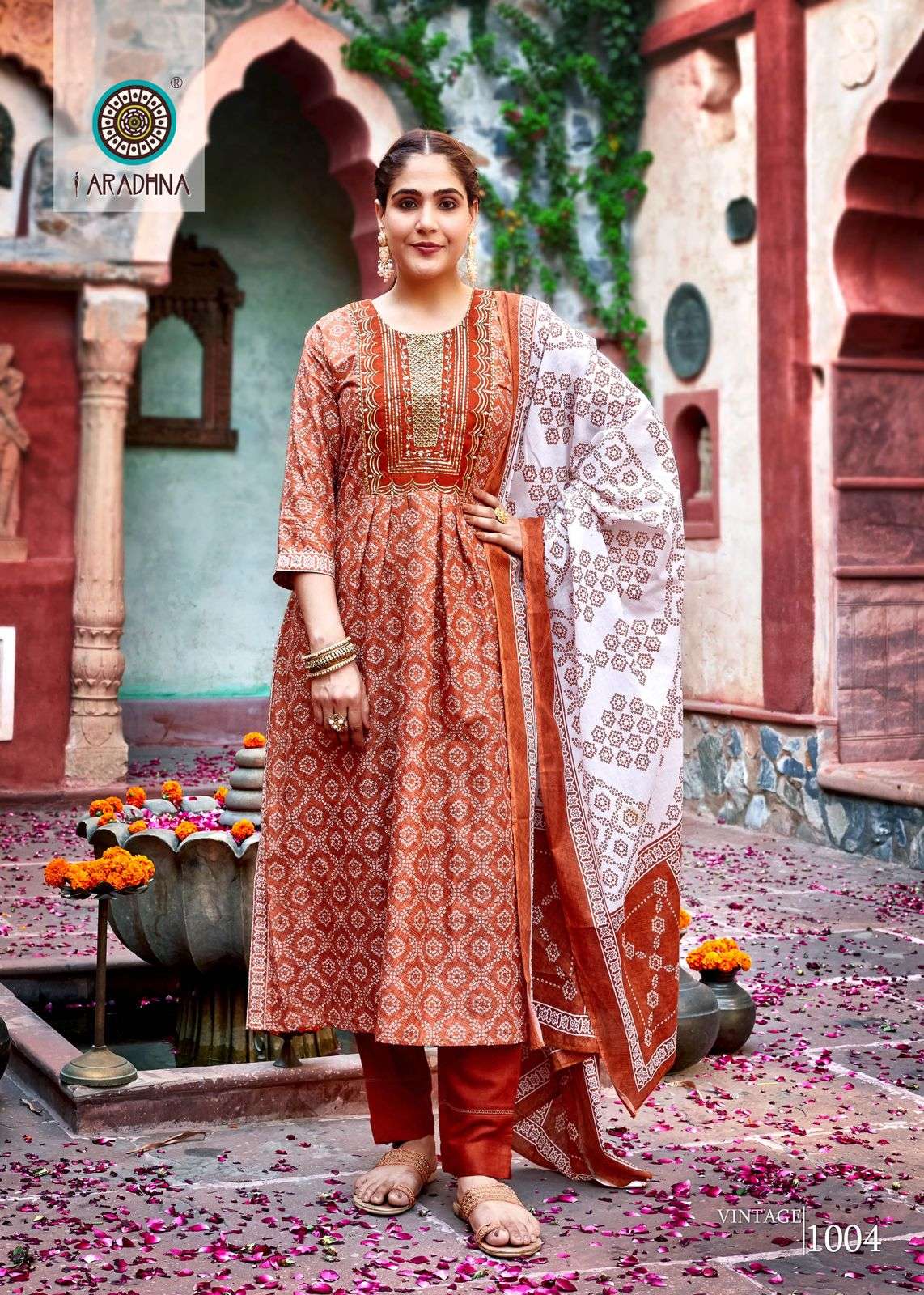 aradhana fashion vintage vol 1 fancy cotton nayra cut kurti with pant and dupatta catalog