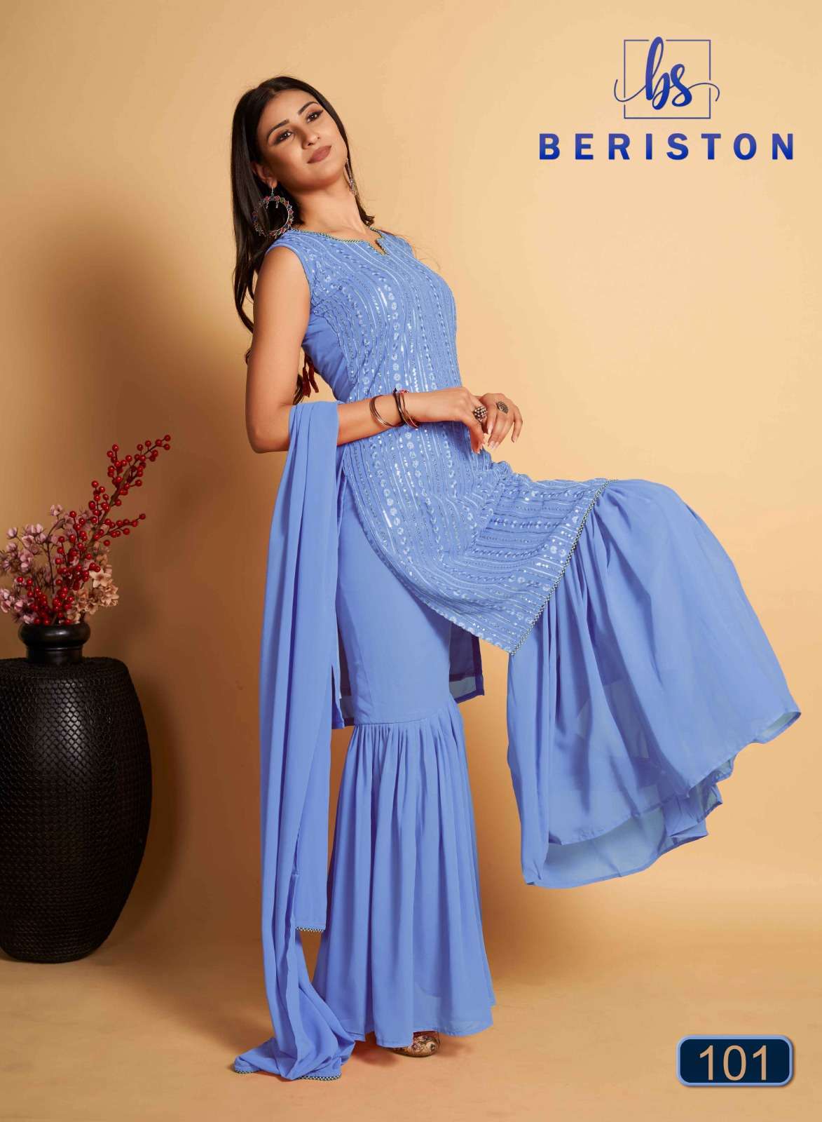 beriston bs vol 1 wedding wear designer sequence work kurti with sharara and dupatta catalog