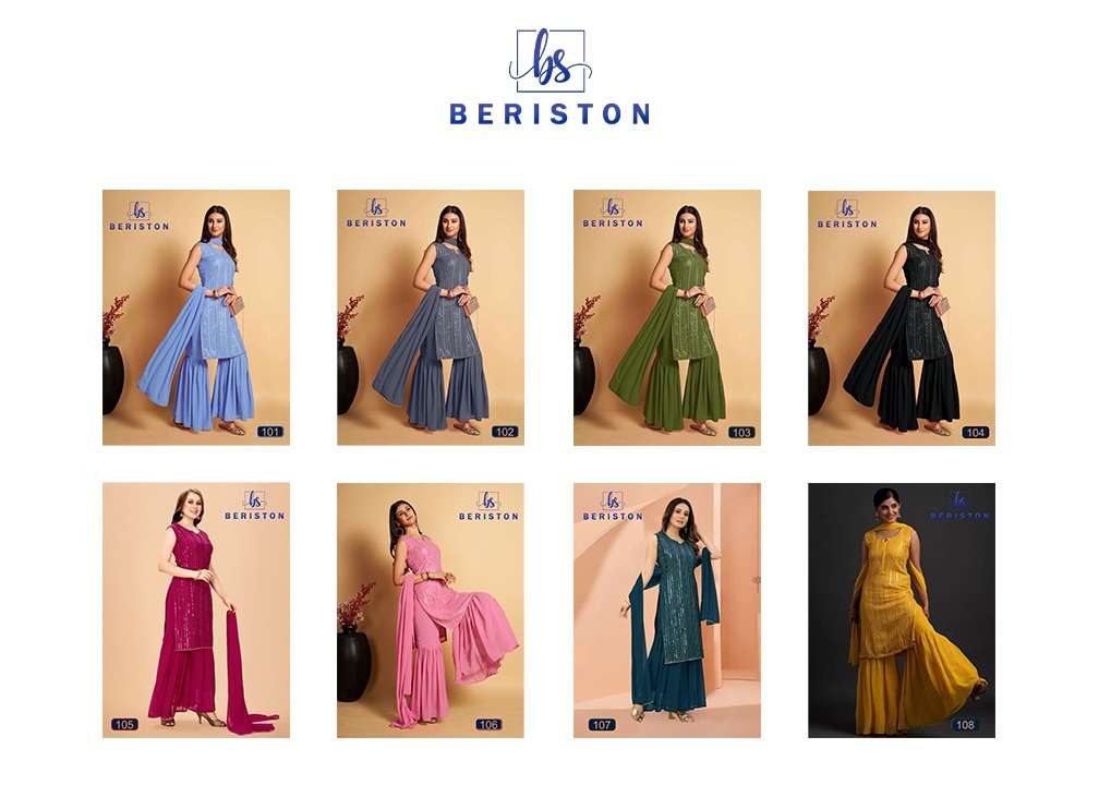 beriston bs vol 1 wedding wear designer sequence work kurti with sharara and dupatta catalog