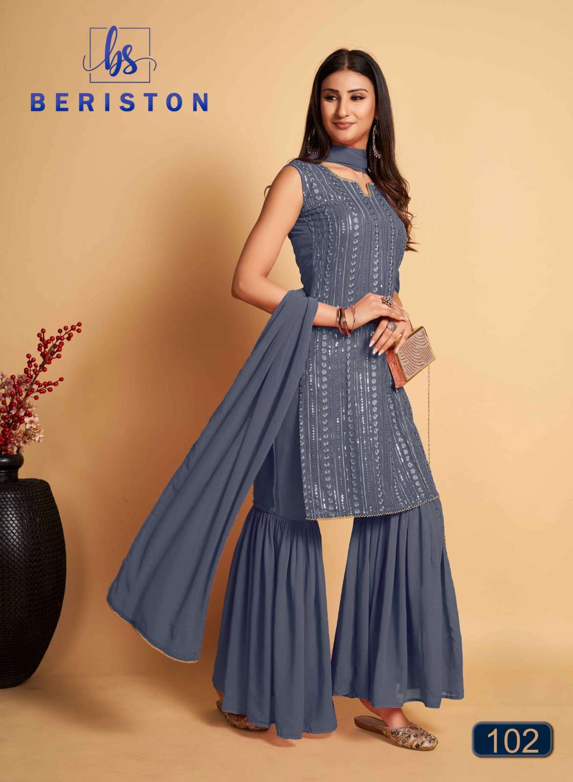 beriston bs vol 1 wedding wear designer sequence work kurti with sharara and dupatta catalog