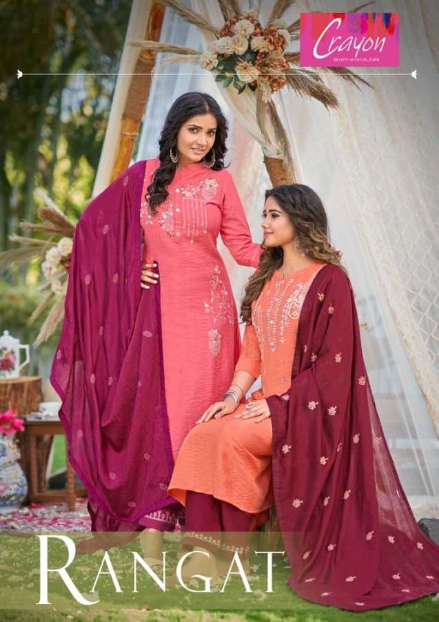 crayon present rangat beautiful work readymade salwar kameez with chanderi silk dupatta catalog