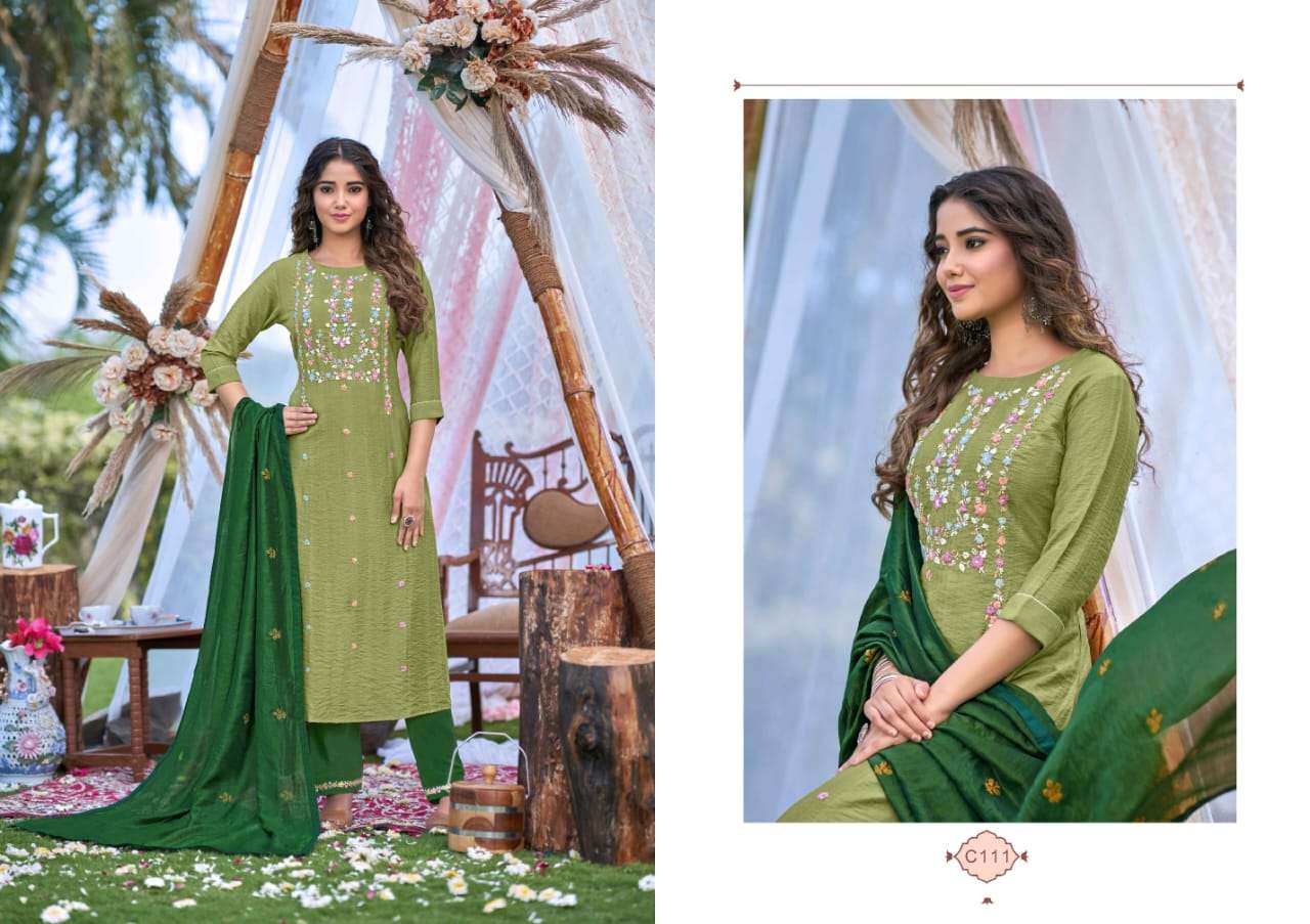 crayon present rangat beautiful work readymade salwar kameez with chanderi silk dupatta catalog