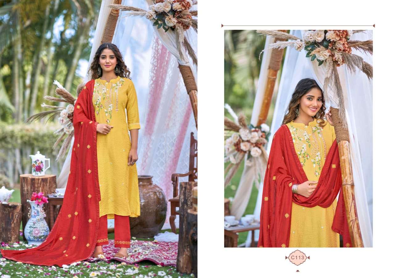 crayon present rangat beautiful work readymade salwar kameez with chanderi silk dupatta catalog
