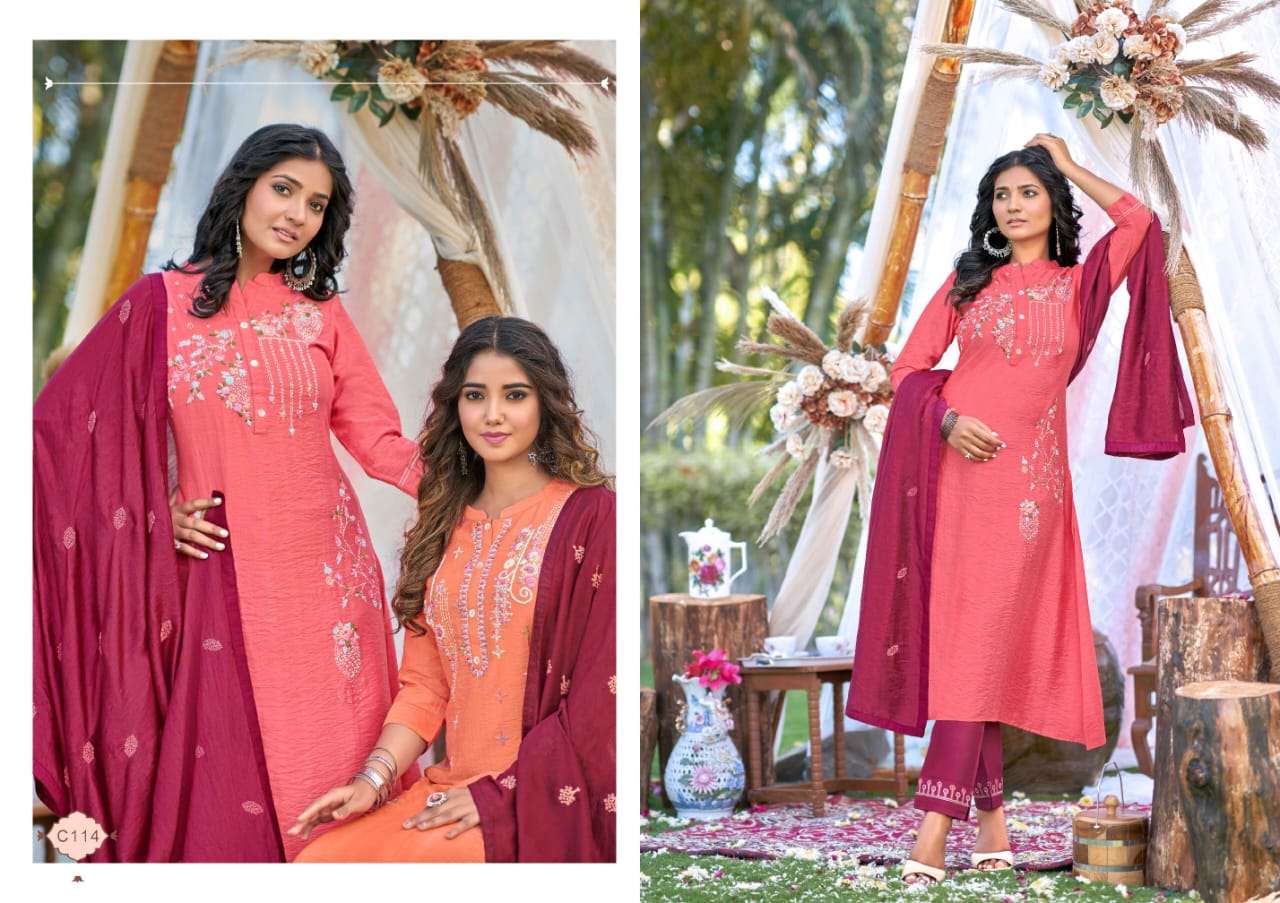 crayon present rangat beautiful work readymade salwar kameez with chanderi silk dupatta catalog
