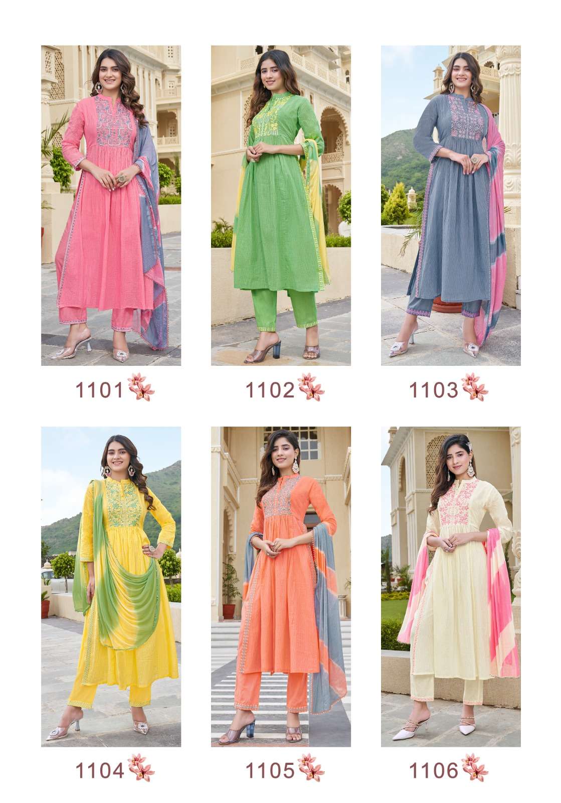 pink mirror present fairytales fancy work readymade nayra cut salwar kameez catalog
