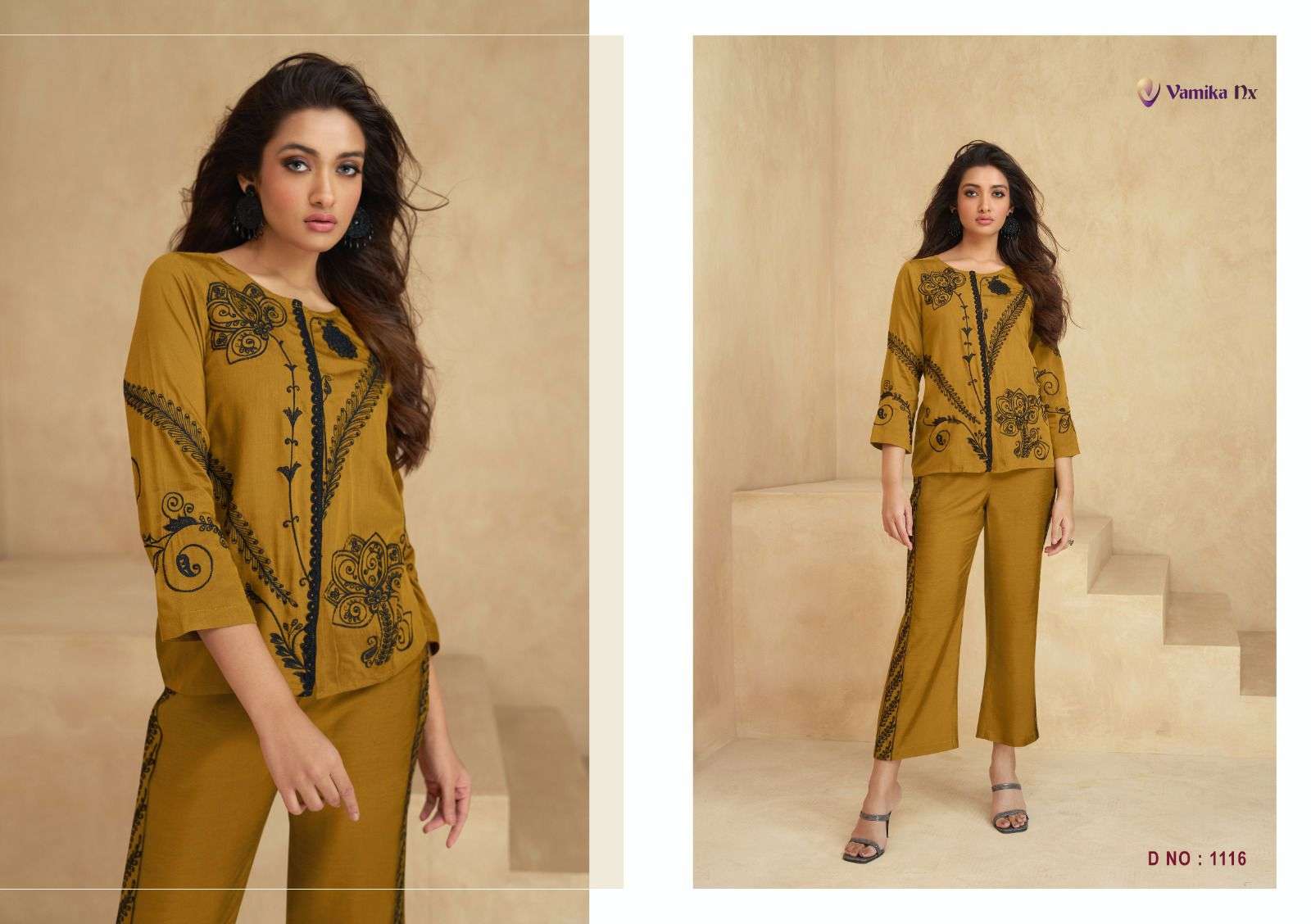 vamika nx launch saara fancy cord set beautiful designs tunic with pant catalog