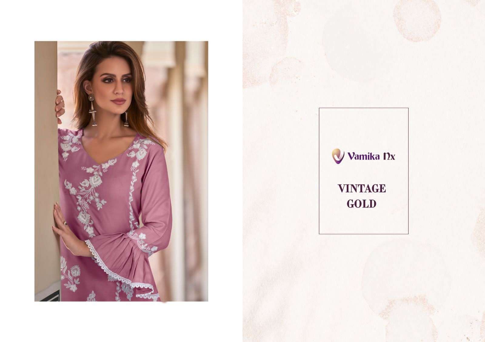 vamika nx present vintage gold fancy cord set amazing white thread tunic top with pant
