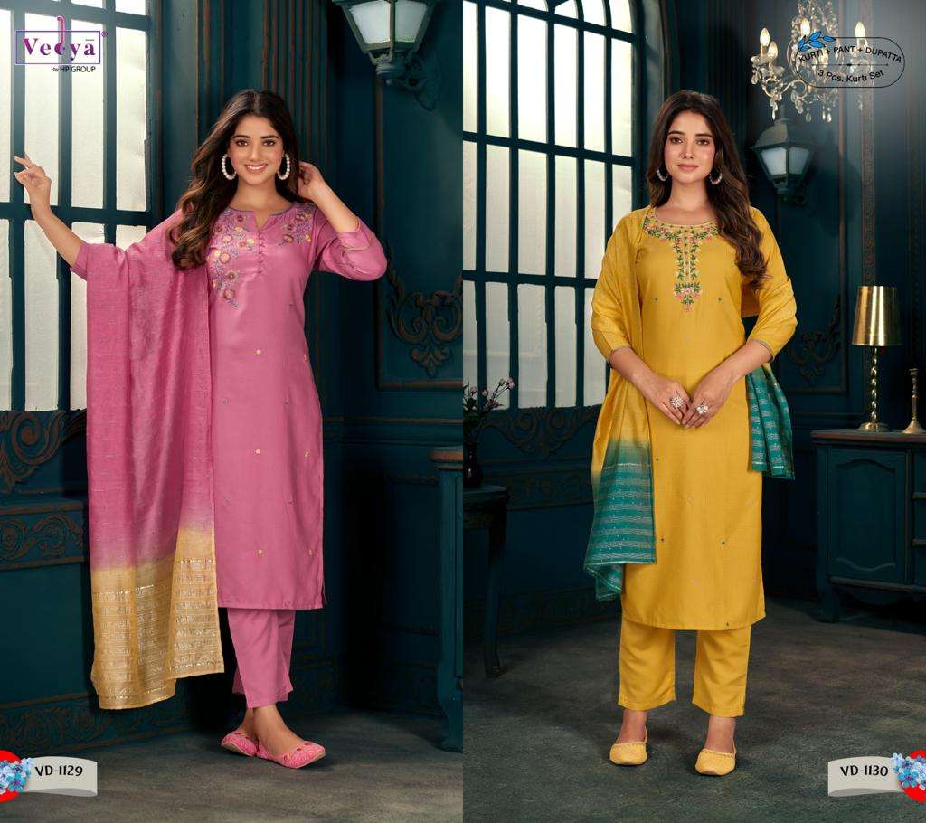 vedya present shayrana amazing fancy work kurti with pant and dupatta catalog