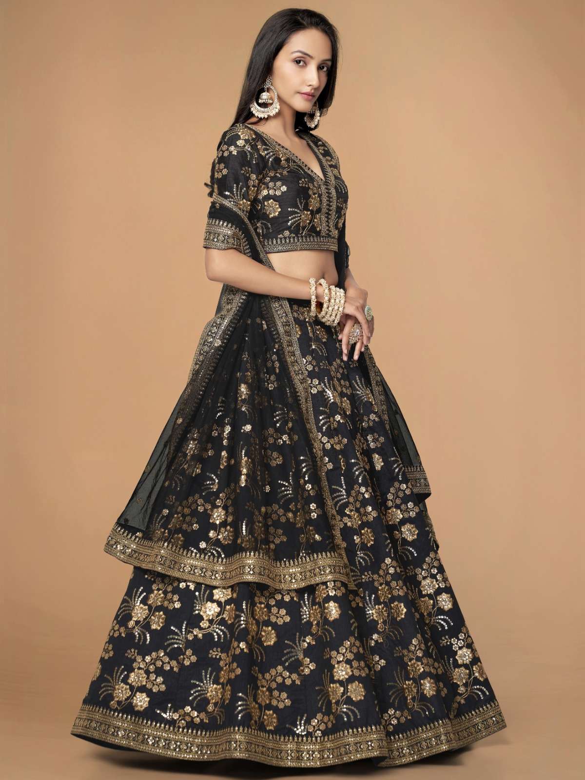 zeel 7814 beautiful black color wedding wear single lehenga choli 