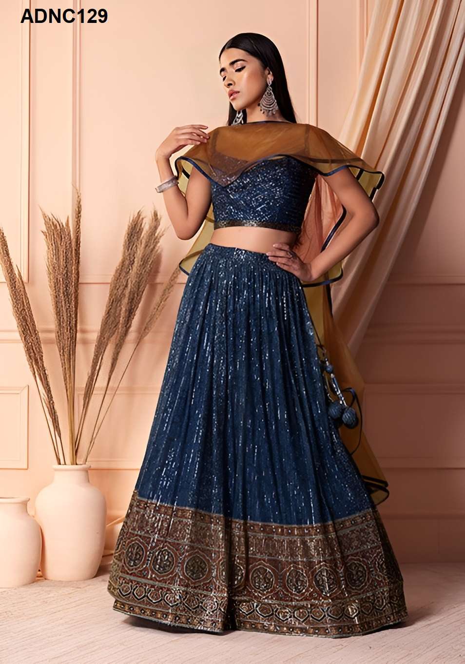 arya design adnc129 sequin work navy blue color readymade single lehenga choli