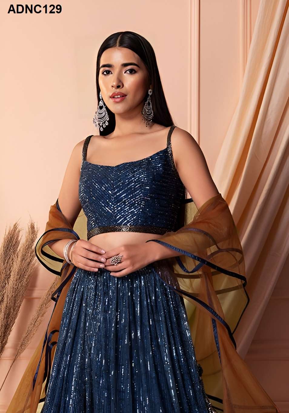 arya design adnc129 sequin work navy blue color readymade single lehenga choli