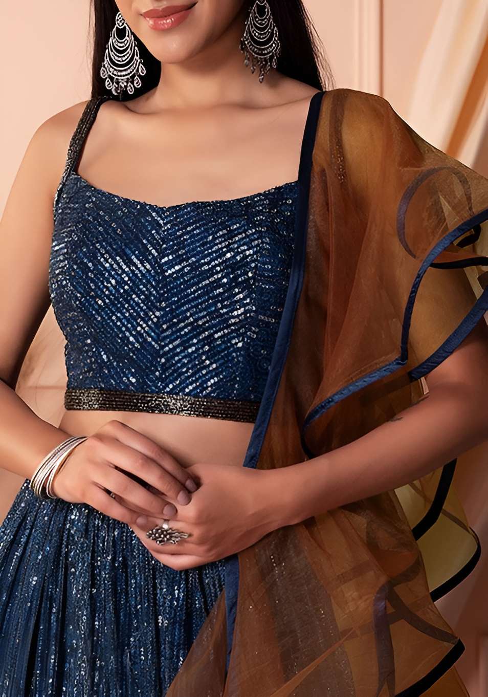 arya design adnc129 sequin work navy blue color readymade single lehenga choli