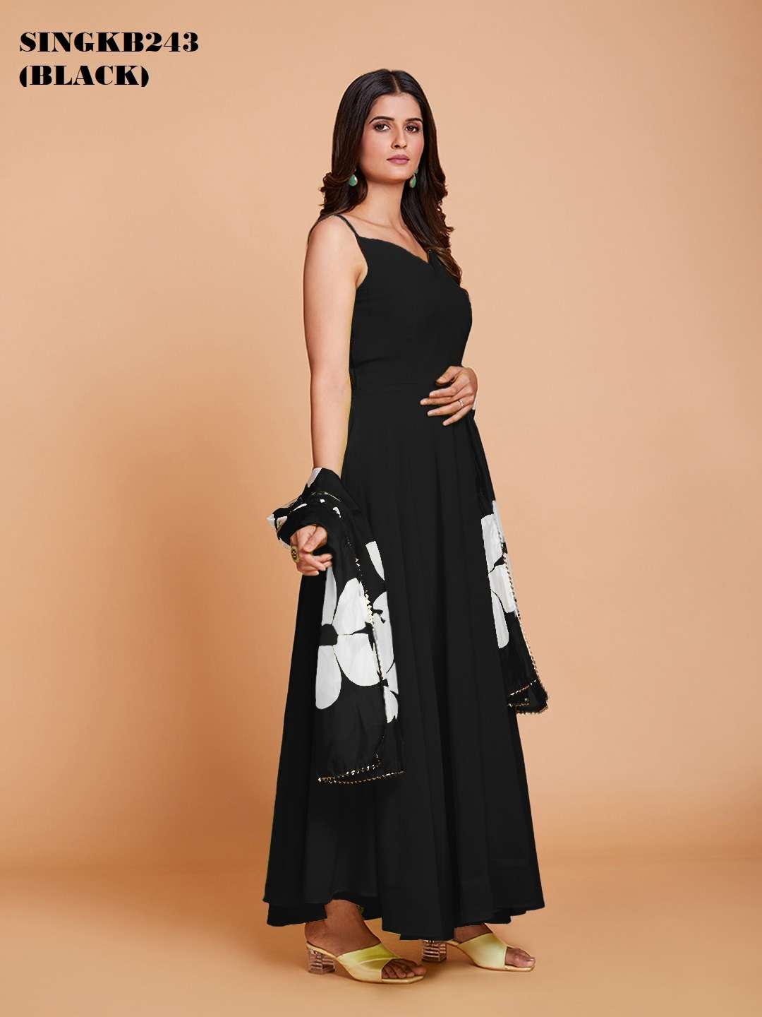 arya singkb243 black color fancy georgette gown with organza dupatta combo set