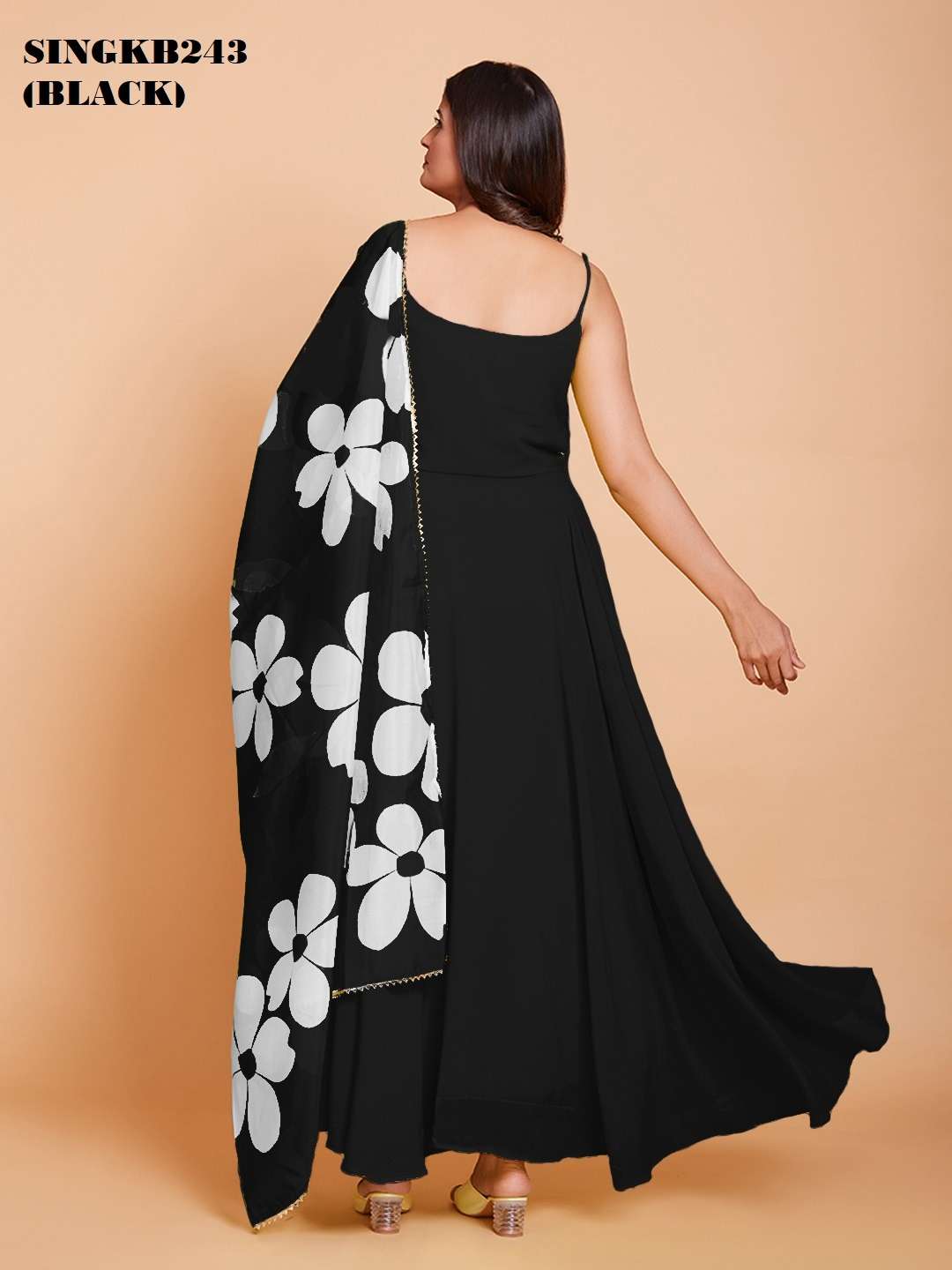 arya singkb243 black color fancy georgette gown with organza dupatta combo set