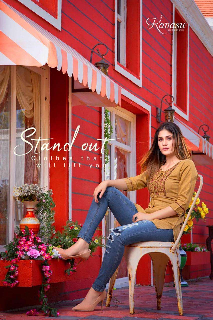 kanasu MIAMI HEAVY REYON MILANGE SHORT TOP WITH EMBROIDERY WORK PATTERN catalog 