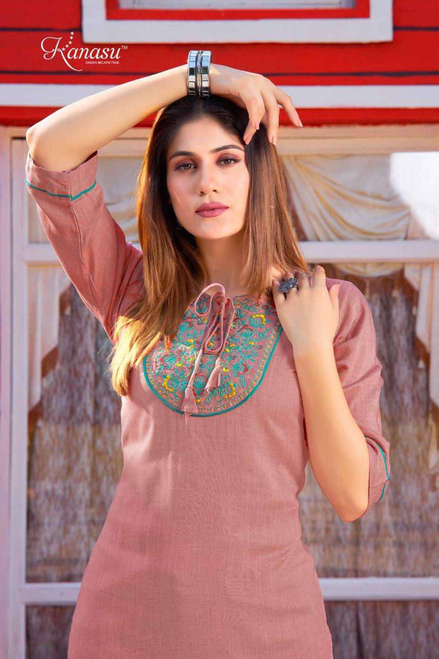 kanasu MIAMI HEAVY REYON MILANGE SHORT TOP WITH EMBROIDERY WORK PATTERN catalog 