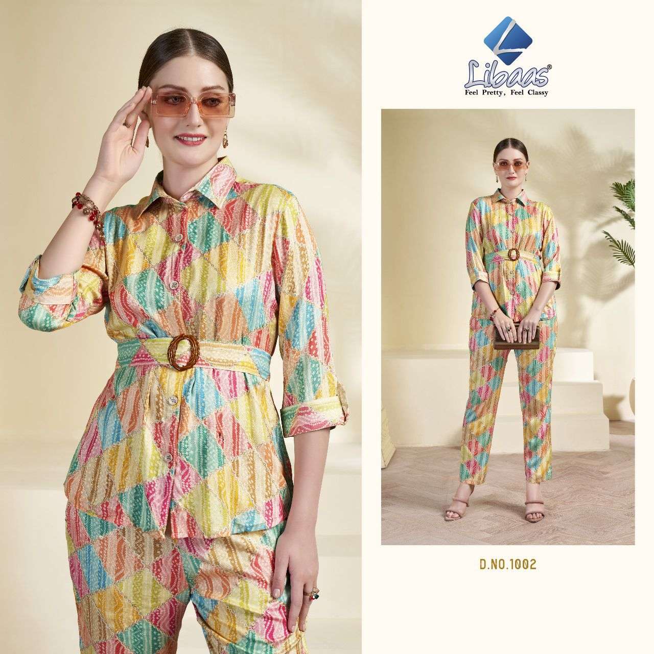 libaas present rainbow fancy cord set beautiful fullstitch front open tunic with pant