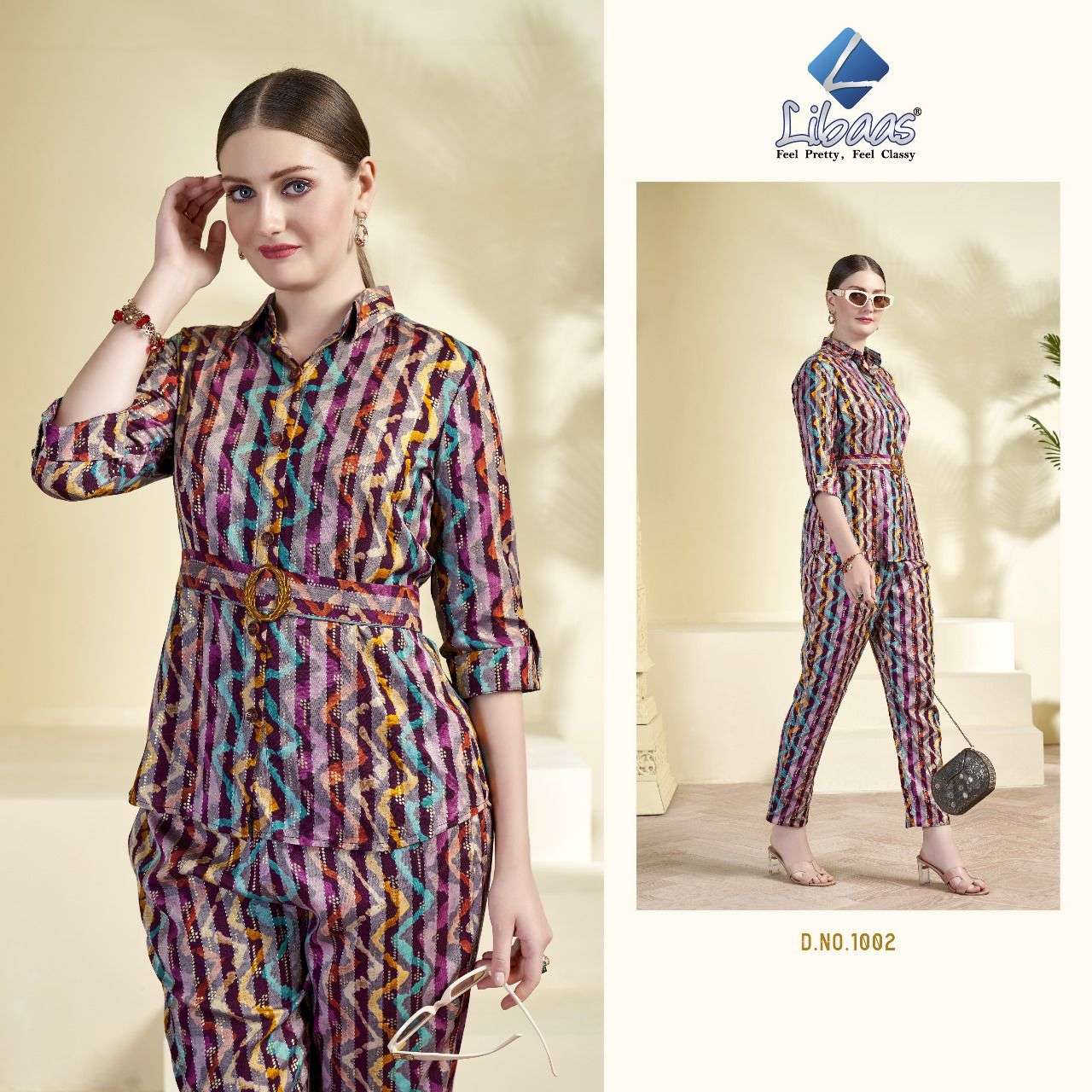 libaas present rainbow fancy cord set beautiful fullstitch front open tunic with pant