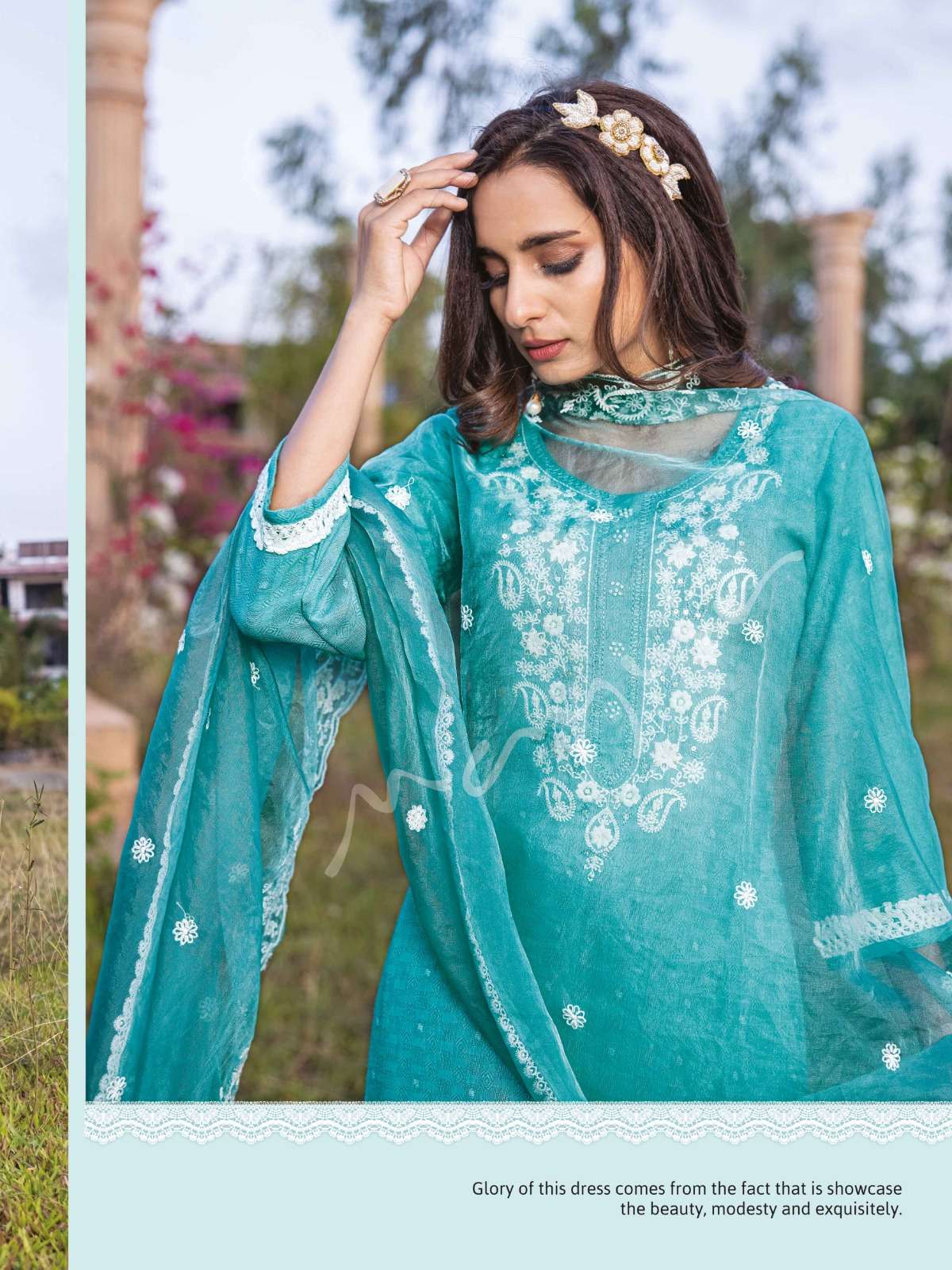 lucknowi vol 4 by mayur fashion festive wear fanctastic work kurti with pant and organza dupatta catalog