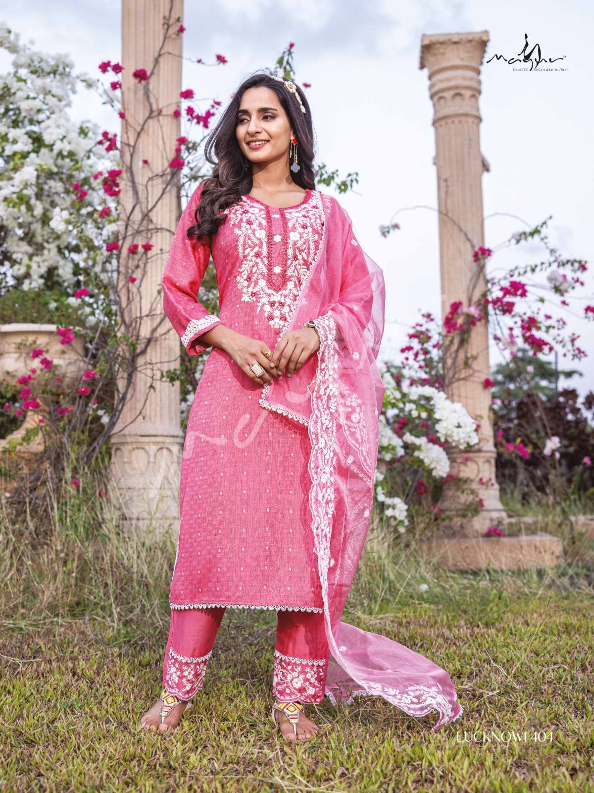 lucknowi vol 4 by mayur fashion festive wear fanctastic work kurti with pant and organza dupatta catalog